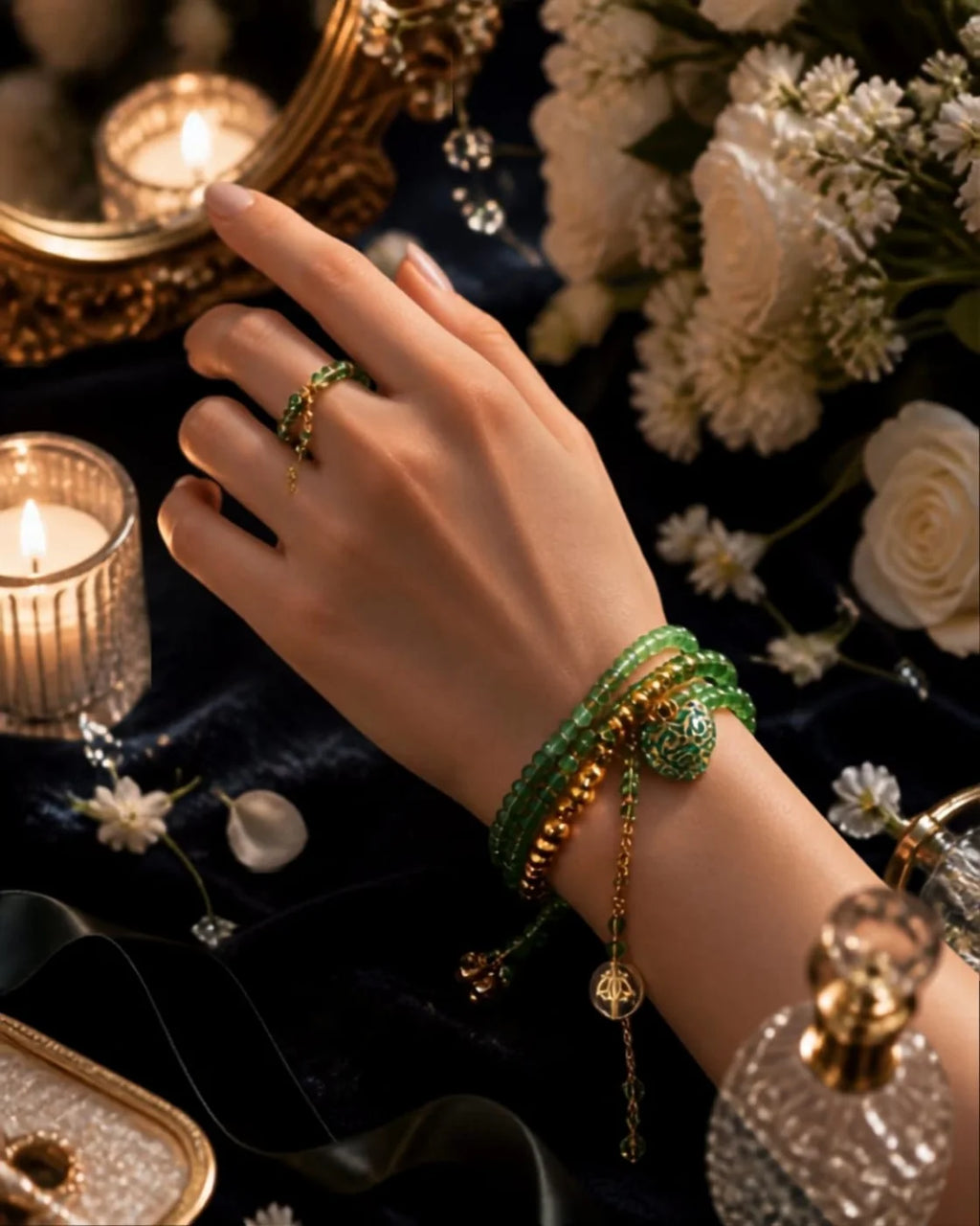 Bracelet multi rang émeraude