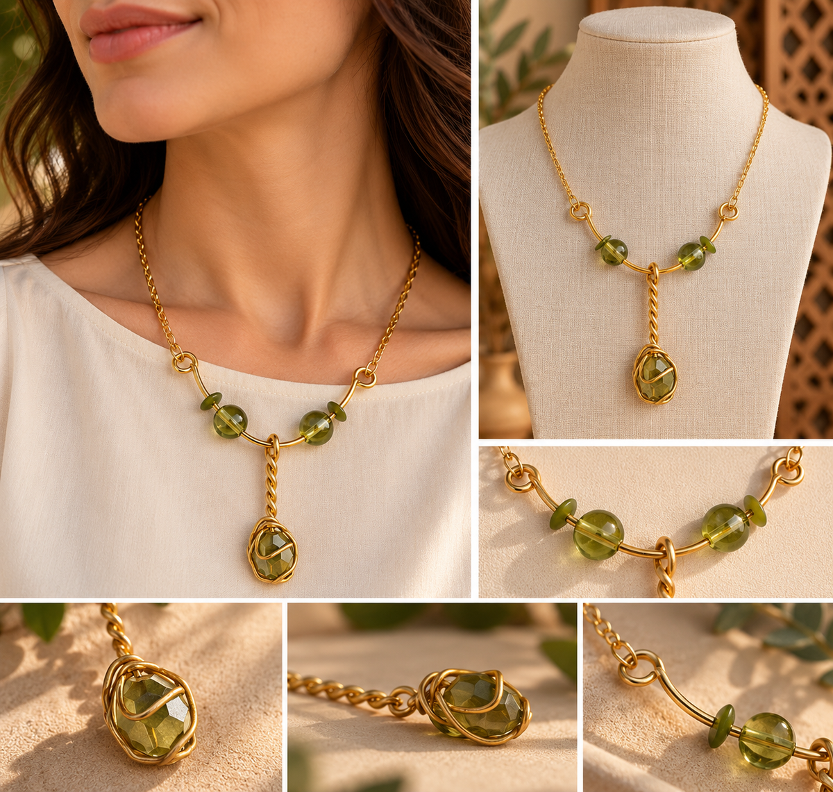 Collier Zayna – Vert Olive & Or