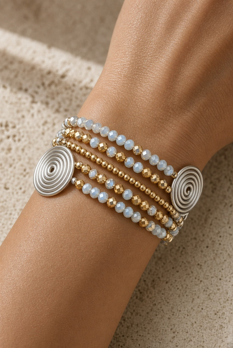 Bracelet spirale bleu ciel, argent & or