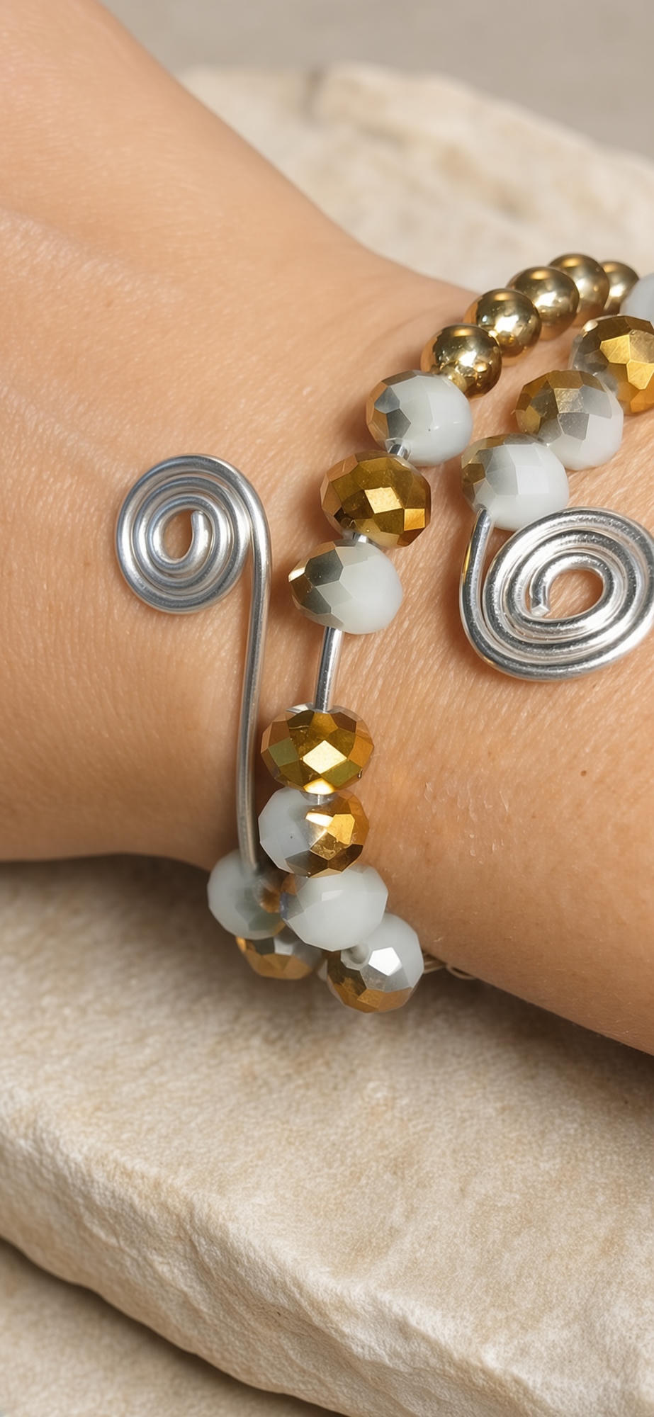 Bracelet spirale bleu ciel, argent & or